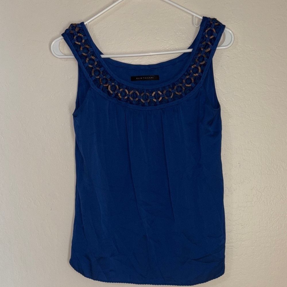 Elie Tahari Royal Blue Tank with Crochet Neckline